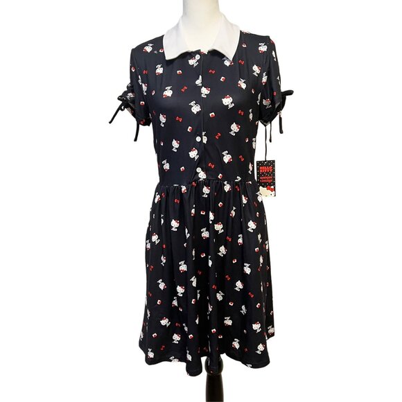 Unique Vintage x Hello Kitty Midi Fit & Flare Dress Collared Button Up Pockets - Picture 6 of 13